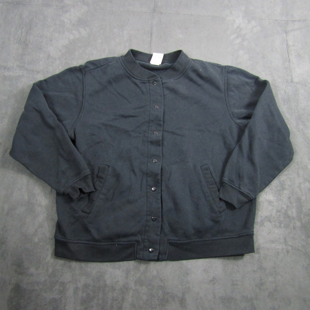 Blair Snap Front Sweatshirt Women XL Black Fleece Lined Bomber Jacket VTG